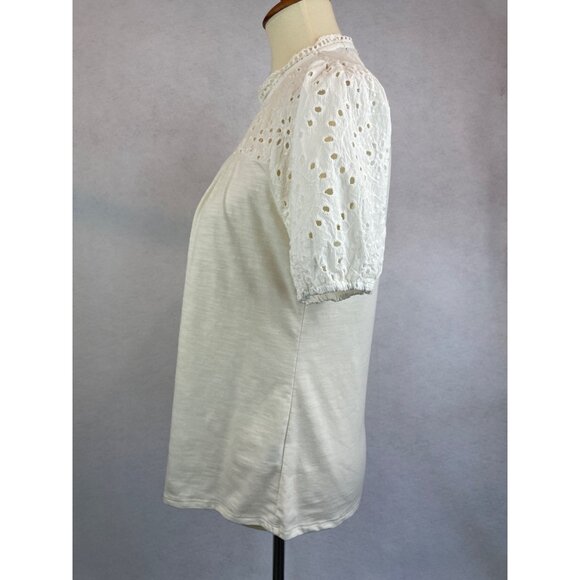 Cure Eyelet Lace Blouse Shirt Cream Womens Size M Romantic - Picture 4 of 11